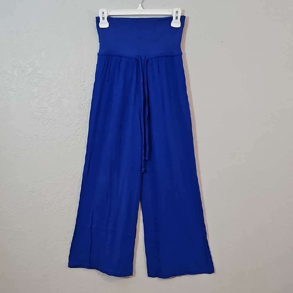 Olivaceous Royal Blue Wide Leg Pants, Womens Large High Rise Pull On